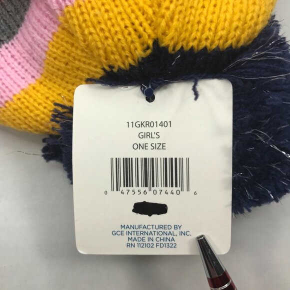 Winter Essentials Girls One Size Multicolor Stripe Knit Beanie with Pom New - Picture 5 of 11
